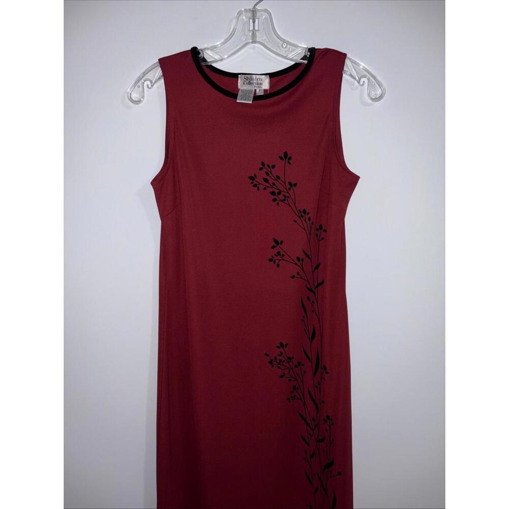 Style & Co Shift Dress Sleeveless Burgundy, Velvet Trim Floral Petite Small